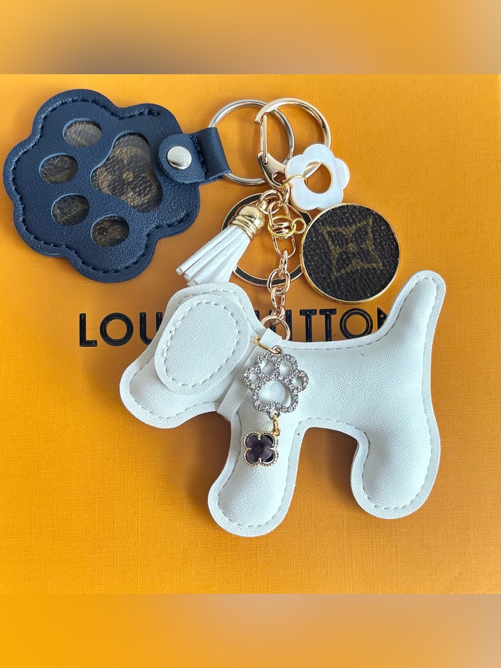 Authentic Louis Vuitton Bag Charm, Dog and Paw, Clover, Upcycled, 5.5 inches